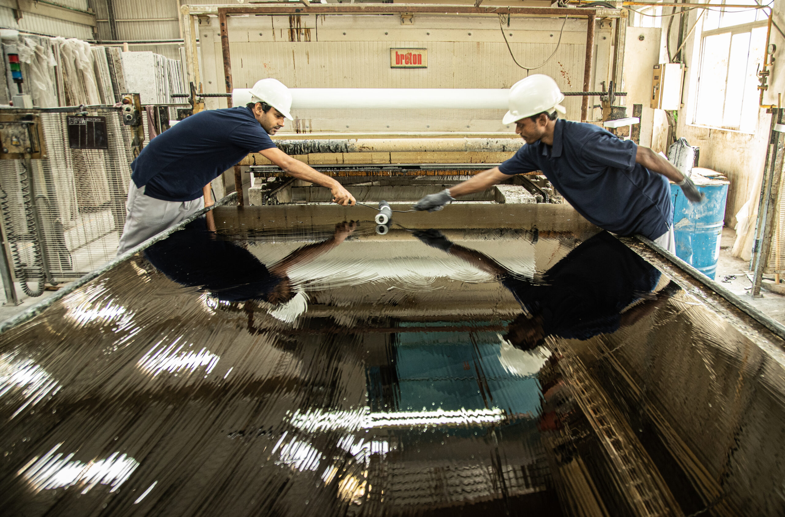 Granite being processed inside the factory