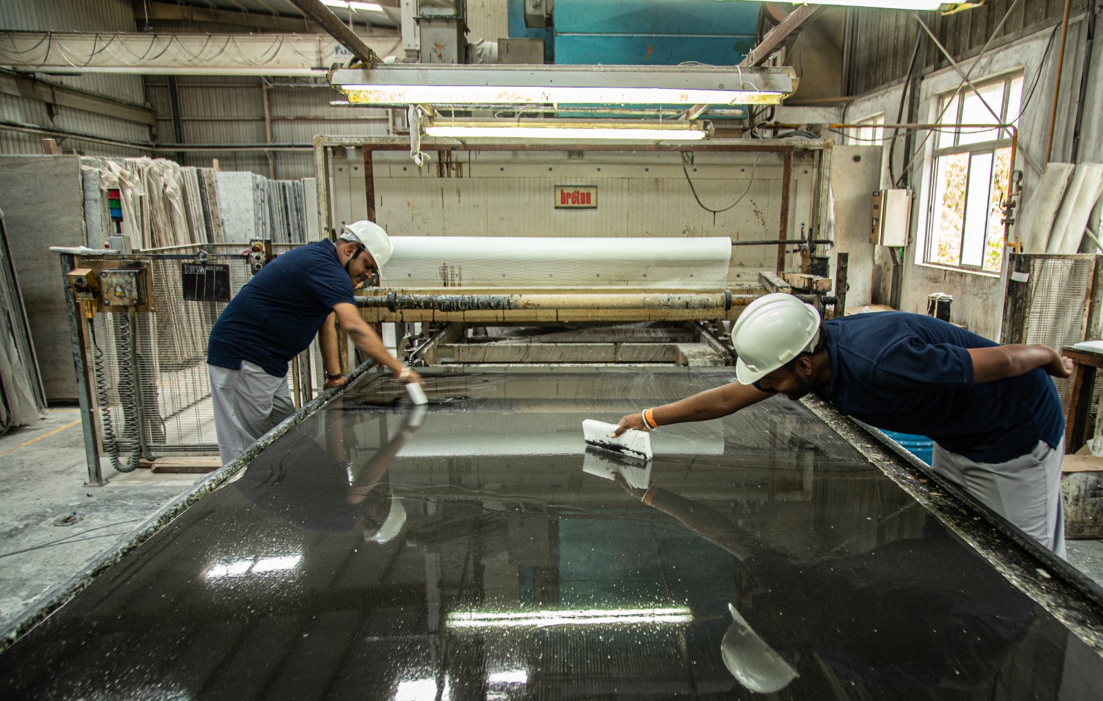 Granite slabs arranged inside the Aryan Granites facility
